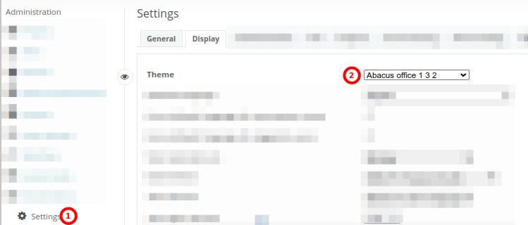 Screenshot of Redmine Settings > Display and theme tab